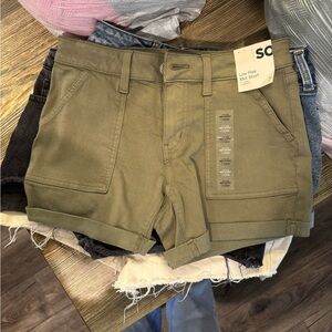 Olive Green Low Rise Midi Shorts